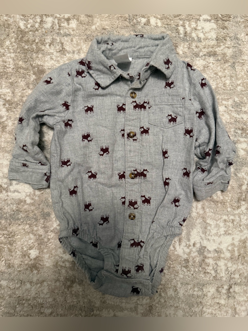 Carter's Gray Button-Up One-Piece with Maroon Dog Print size 9M